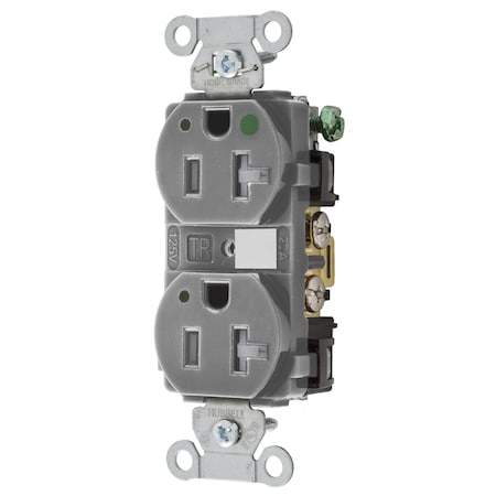 Hubbell Wiring Device-Kellems Duplex Straight Blade Receptacle, 5-20R, 20 A, 125V AC, 2 Pole, 3 Wire, Flush Mount, Grounded 8300GYLTRA